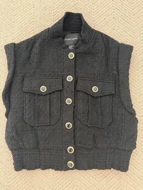 Christian Lacroix Black Tweed Gold-Trim Button Vest